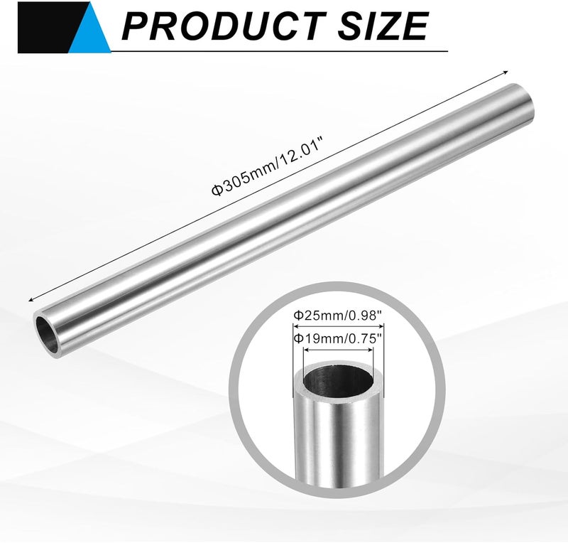 uxcell 304 Stainless Steel Tube, 19mm ID 25mm OD 305mm Length Round Seamless Straight Steel Metal Capillary Pipe Tubing for Industry DIY Projects - Image 2